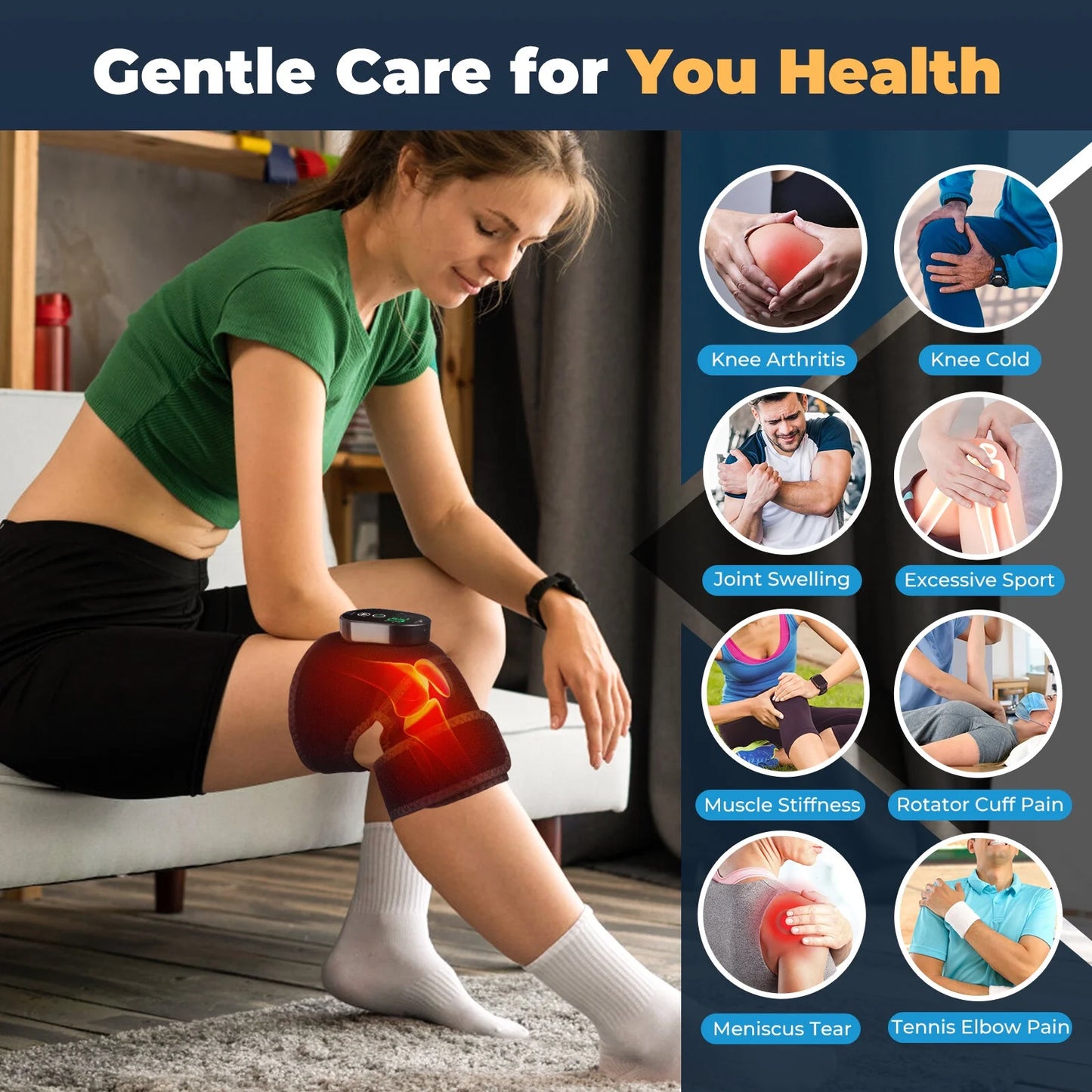 2PCS Heated Knee Massager Shoulder Heating Pads Elbow Brace 3 in 1 with Vibration, Cordless Rechargeable Heating Knee Warmers Wrap for Shoulder Elbow Knee Stress Relief, Gift
