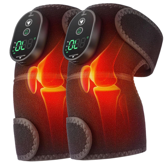 2PCS Heated Knee Massager Shoulder Heating Pads Elbow Brace 3 in 1 with Vibration, Cordless Rechargeable Heating Knee Warmers Wrap for Shoulder Elbow Knee Stress Relief, Gift
