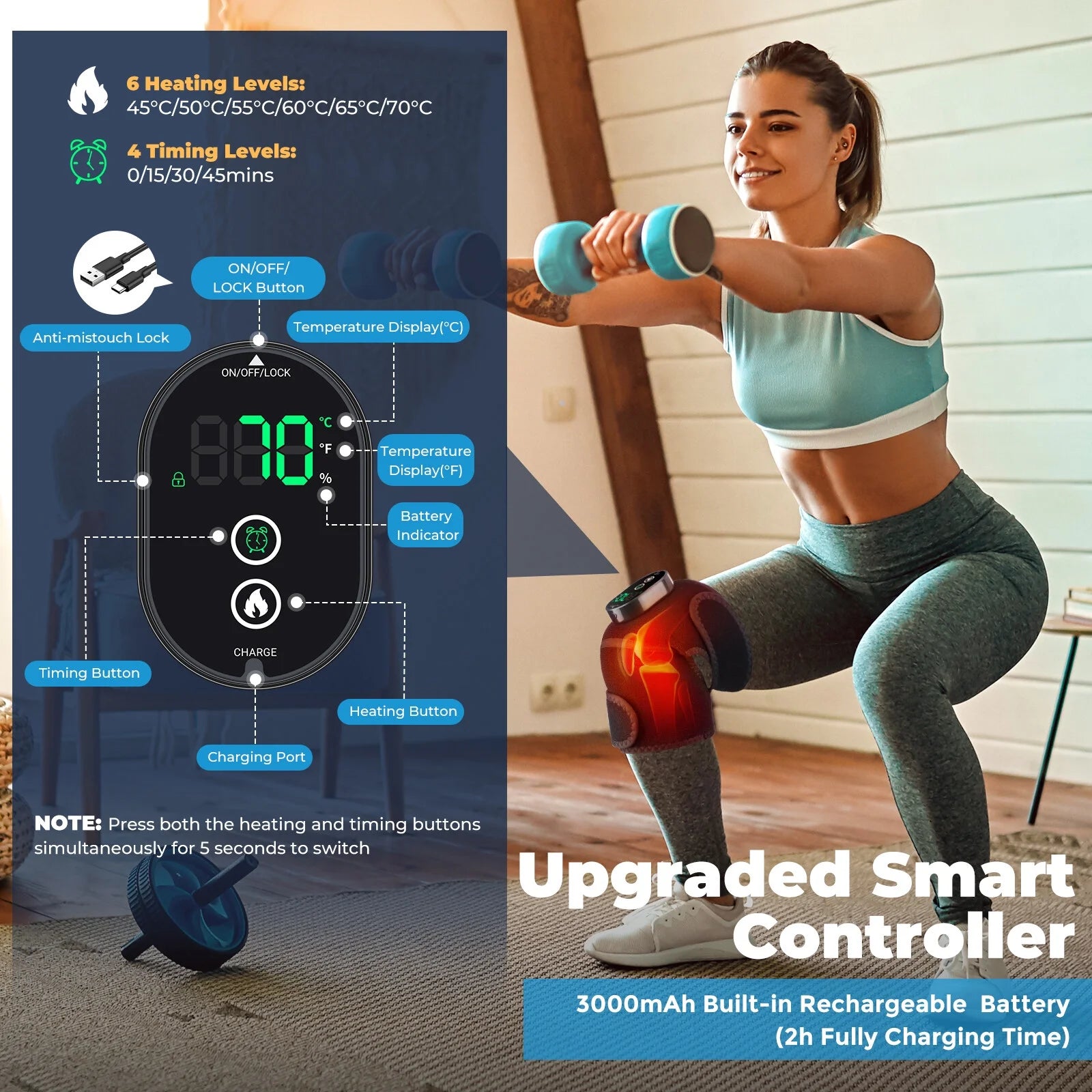 2PCS Heated Knee Massager Shoulder Heating Pads Elbow Brace 3 in 1 with Vibration, Cordless Rechargeable Heating Knee Warmers Wrap for Shoulder Elbow Knee Stress Relief, Gift