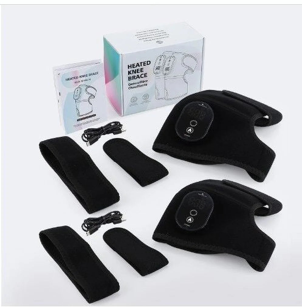 2PCS Heated Knee Massager Shoulder Heating Pads Elbow Brace 3 in 1 with Vibration, Cordless Rechargeable Heating Knee Warmers Wrap for Shoulder Elbow Knee Stress Relief, Gift