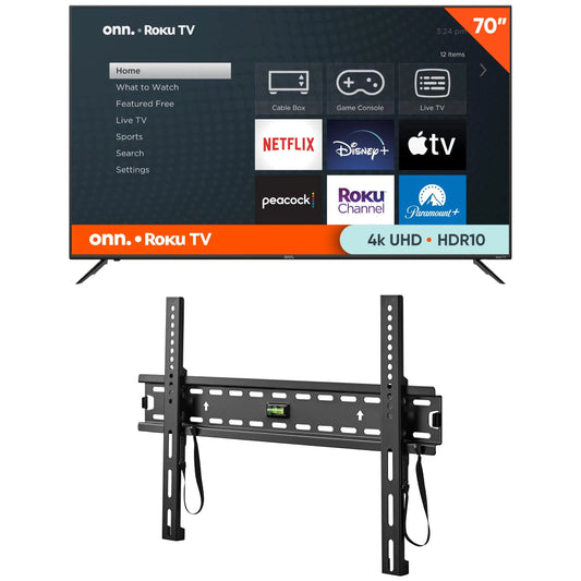 . 70” Class 4K UHD (2160P) LED Roku Smart Television HDR (100012588) and . Fixed TV Wall Mount for 32" to 86" Tvs, Holds up to 120 Lbs
